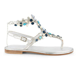 Sandaly Capri are comfortable handmade leather flat sandals, made in Italy with Tuscan leather and blue Swarovski jewel accessory.