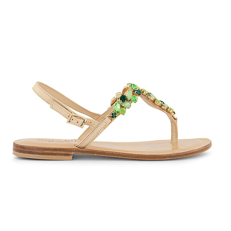 Sandaly Ravello are handmade luxury leather flat sandals, made in Italy with premium Tuscan leather and Swarovski jewel accessory.